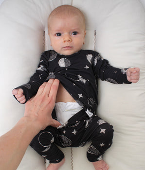 Front Opening Romper in Moon Magic