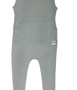 Change-A-Roo™ Front Opening Tank Romper in Eucalyptus Grey - white logo