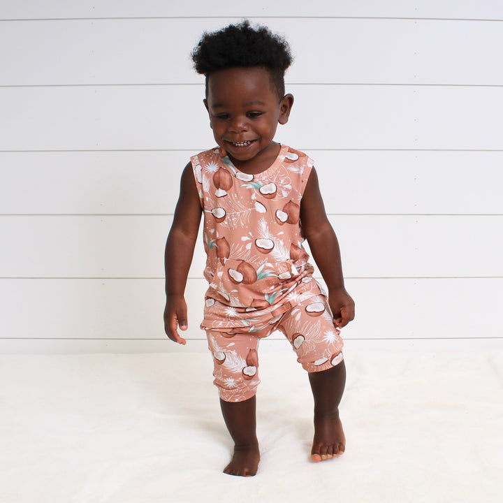 Front Opening Tank Shortie Romper in Coco Nutty | Bamboo Viscose