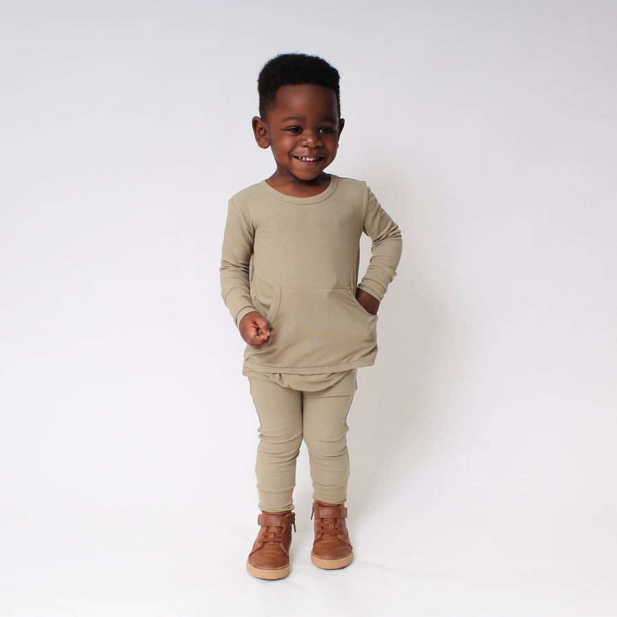Front Opening Romper in Moss | Ribbed Bamboo Viscose
