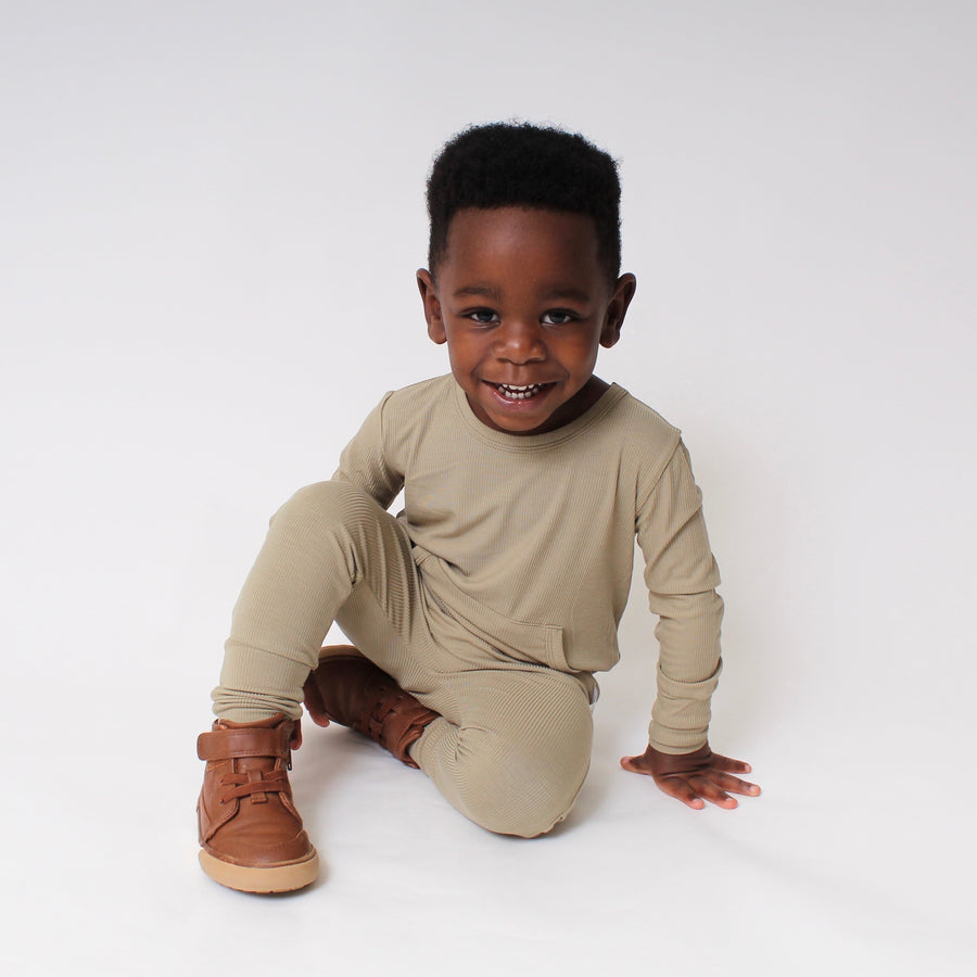 Front Opening Romper in Moss | Ribbed Bamboo Viscose