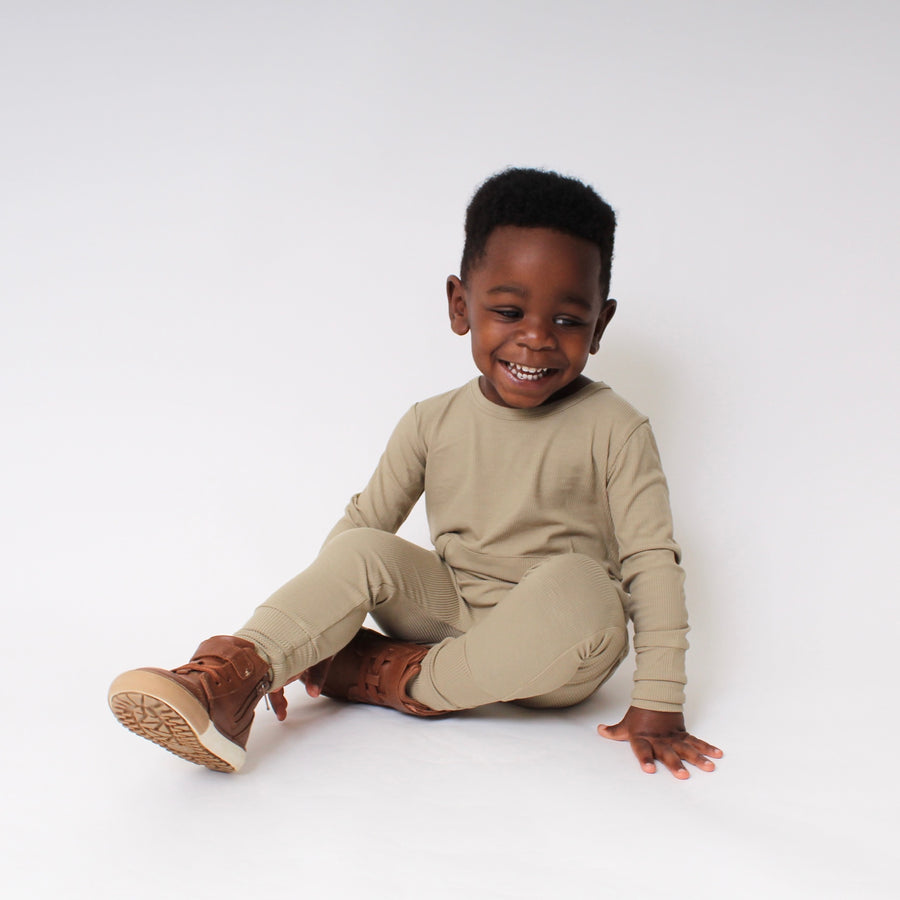 Front Opening Romper in Moss | Ribbed Bamboo Viscose
