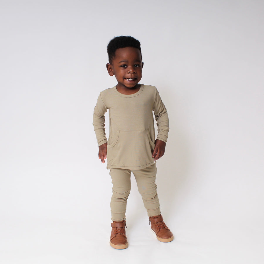 Front Opening Romper in Moss | Ribbed Bamboo Viscose