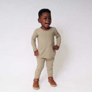 Front Opening Romper in Moss | Ribbed Bamboo Viscose