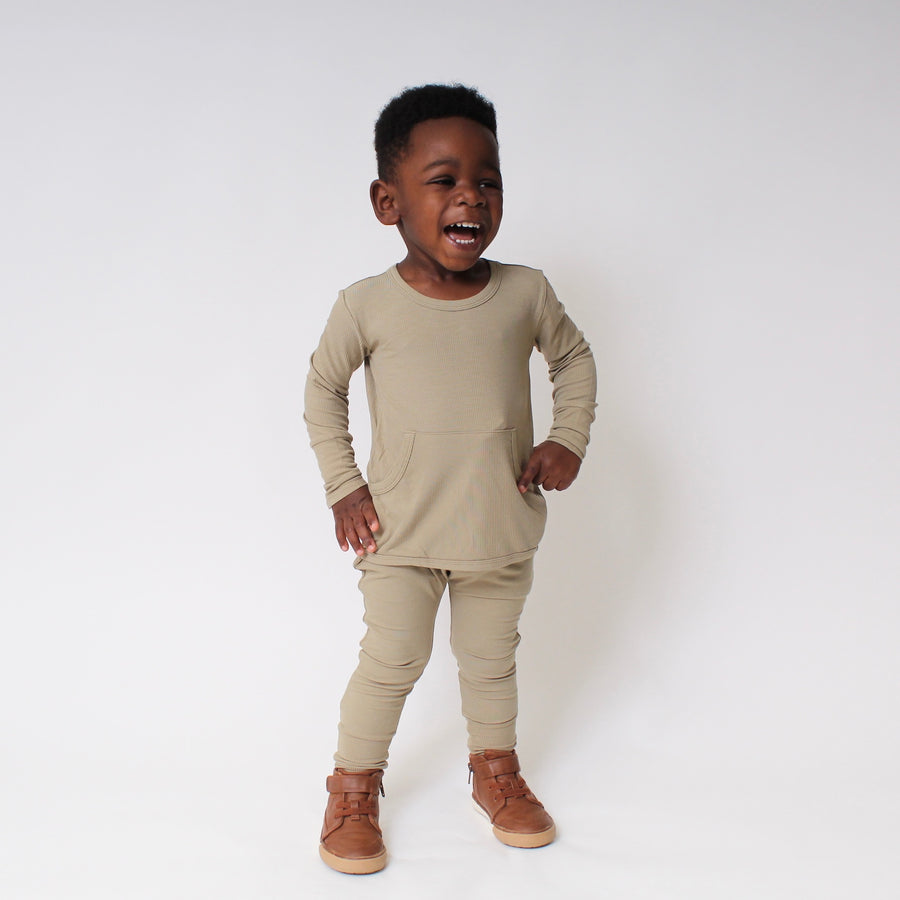 Front Opening Romper in Moss | Ribbed Bamboo Viscose