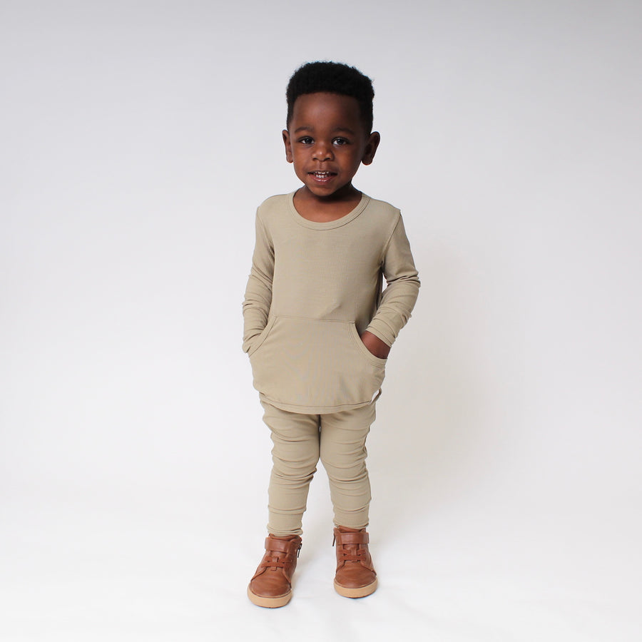 Front Opening Romper in Moss | Ribbed Bamboo Viscose