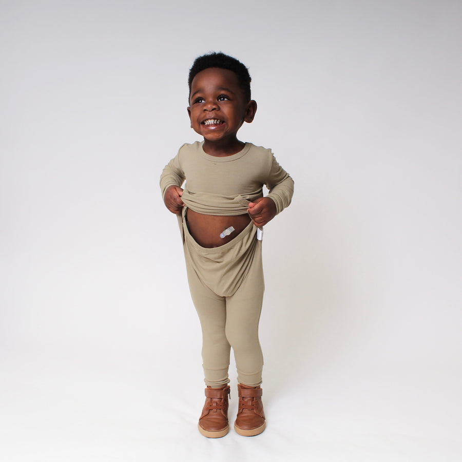 Front Opening Romper in Moss | Ribbed Bamboo Viscose