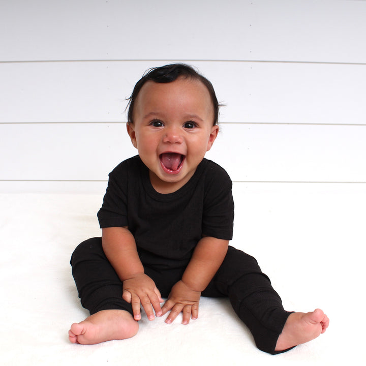 Front Opening Romper in Essential Midnight | Ribbed Bamboo Viscose
