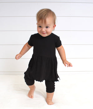 Front Opening Twirl Shortie Romper in Essential Midnight | Ribbed Bamboo Viscose