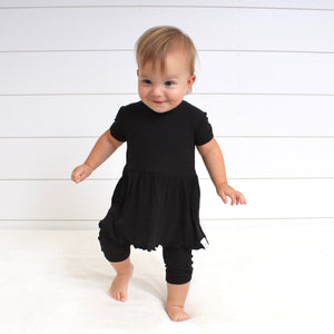 Front Opening Twirl Shortie Romper in Essential Midnight | Ribbed Bamboo Viscose