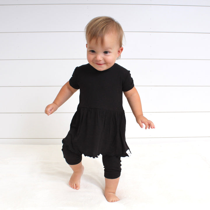 Front Opening Twirl Shortie Romper in Essential Midnight | Ribbed Bamboo Viscose