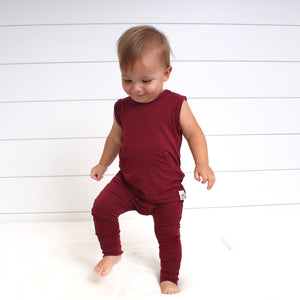 Front Opening Tank Romper in Cranberry | Bamboo Viscose