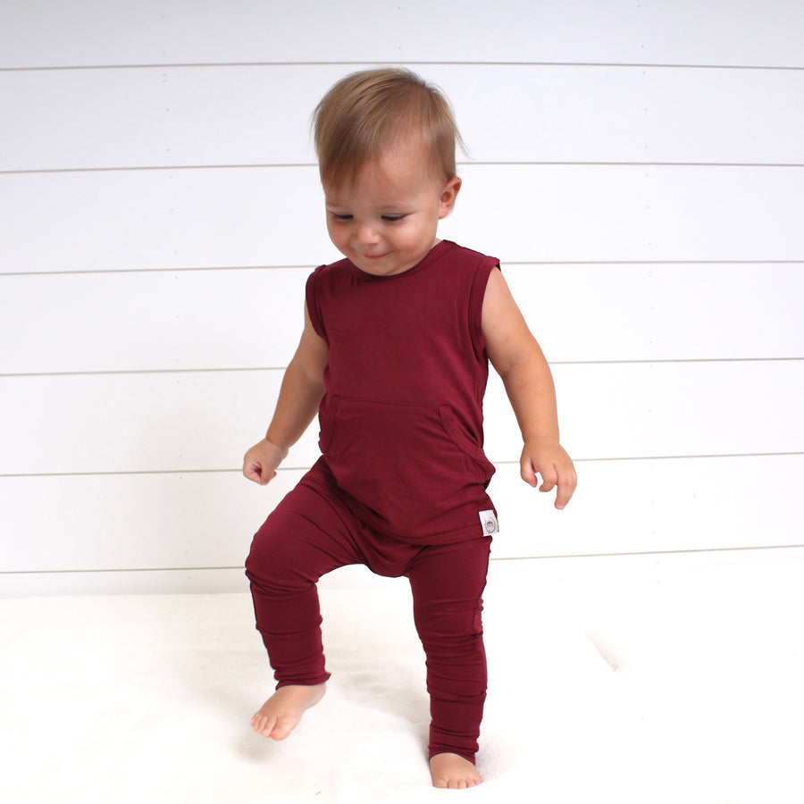 Front Opening Tank Romper in Cranberry | Bamboo Viscose