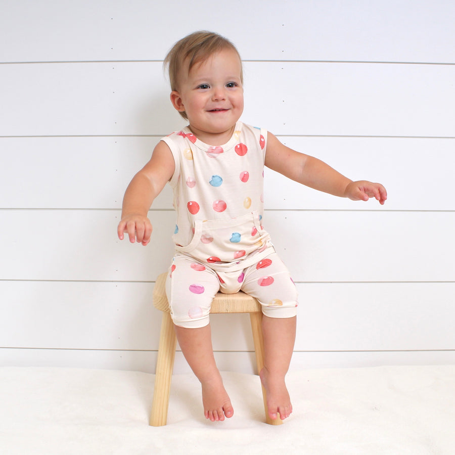 Front Opening Tank Shortie Romper in Boho Candy Buttons | Bamboo Viscose