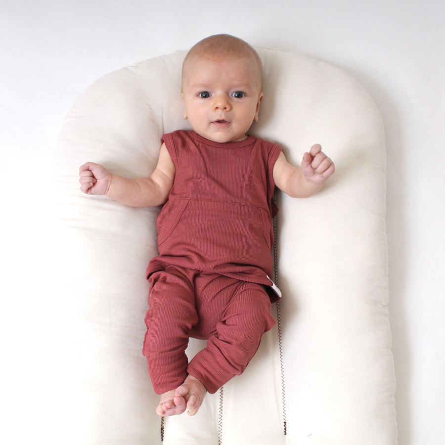 Front Opening Tank Romper in Memphis Rust | Ribbed Bamboo Viscose