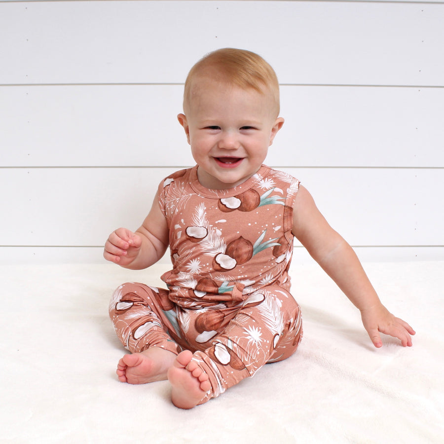Front Opening Tank Romper in Coco Nutty | Bamboo Viscose