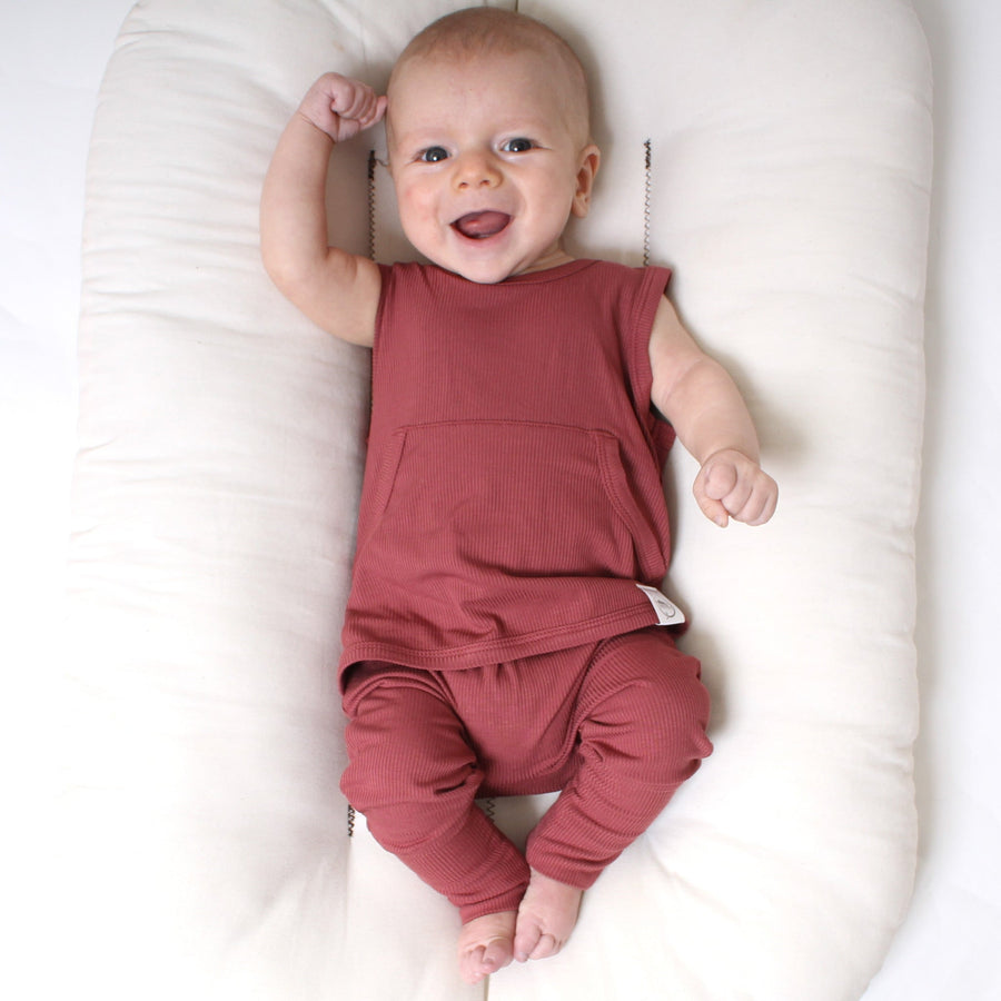 Front Opening Tank Romper in Memphis Rust | Ribbed Bamboo Viscose
