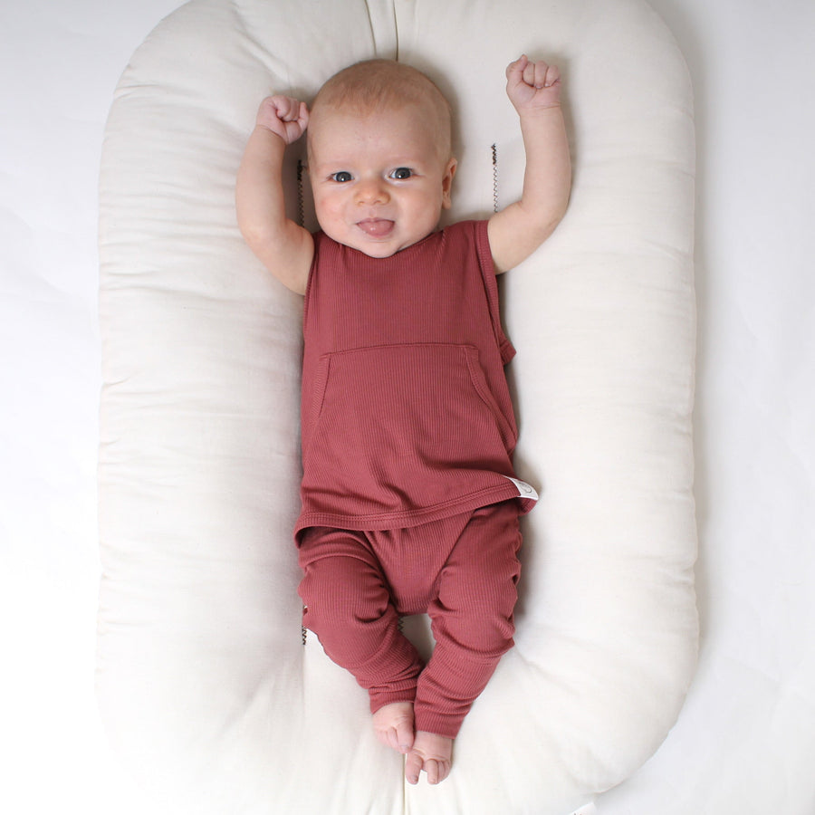 Front Opening Tank Romper in Memphis Rust | Ribbed Bamboo Viscose