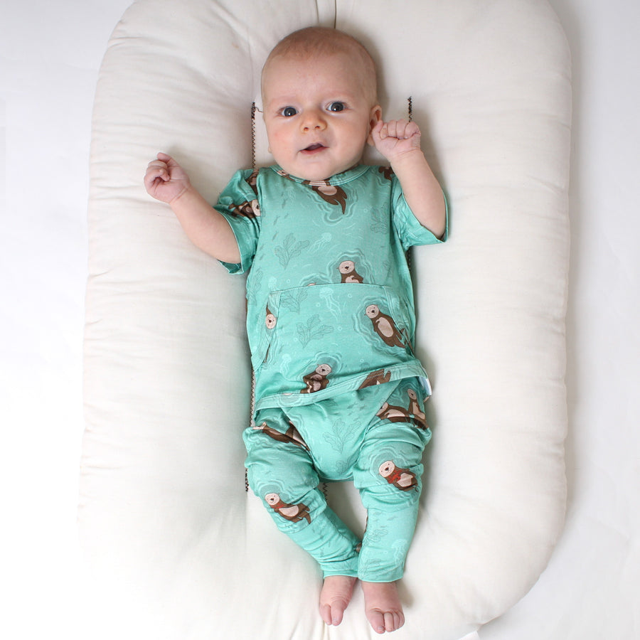 Front Opening Romper in Otters | Bamboo Viscose