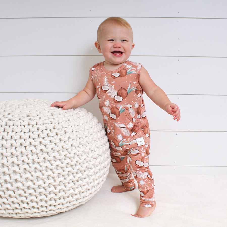 Front Opening Tank Romper in Coco Nutty | Bamboo Viscose