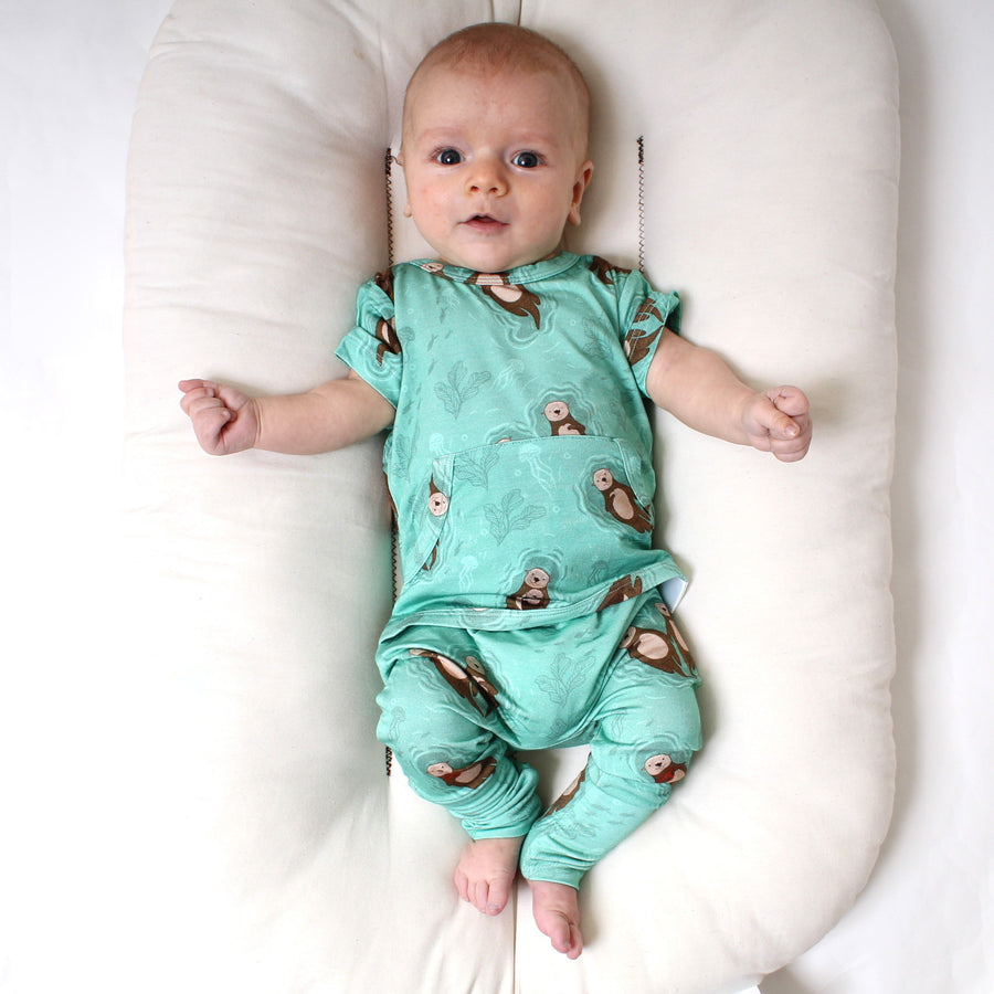 Front Opening Romper in Otters | Bamboo Viscose