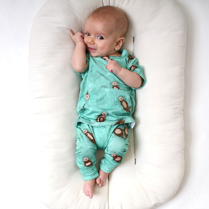Front Opening Romper in Otters | Bamboo Viscose