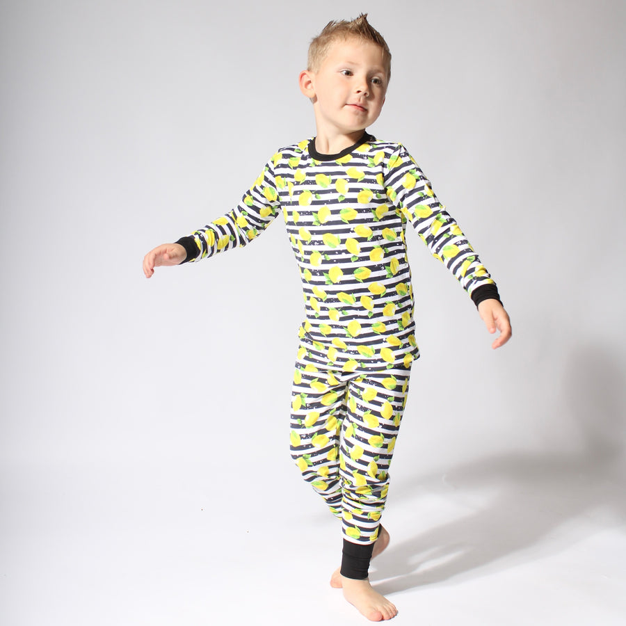 2 pc Loungewear Set in Lemon Line | Bamboo Viscose