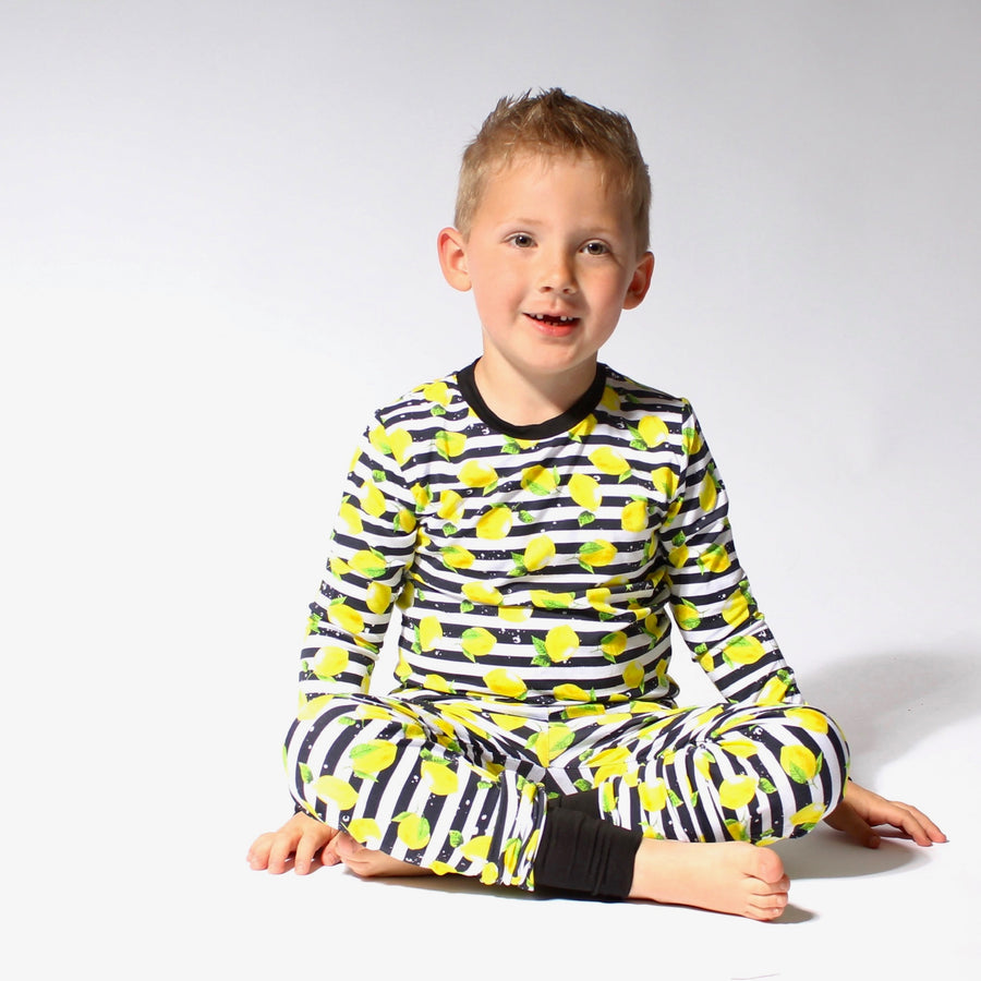 2 pc Loungewear Set in Lemon Line | Bamboo Viscose