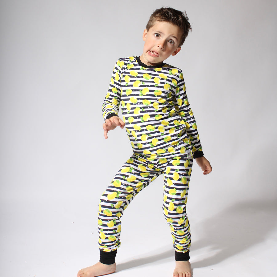 2 pc Loungewear Set in Lemon Line | Bamboo Viscose