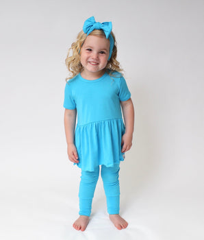Front Opening Twirl Romper in Aqua
