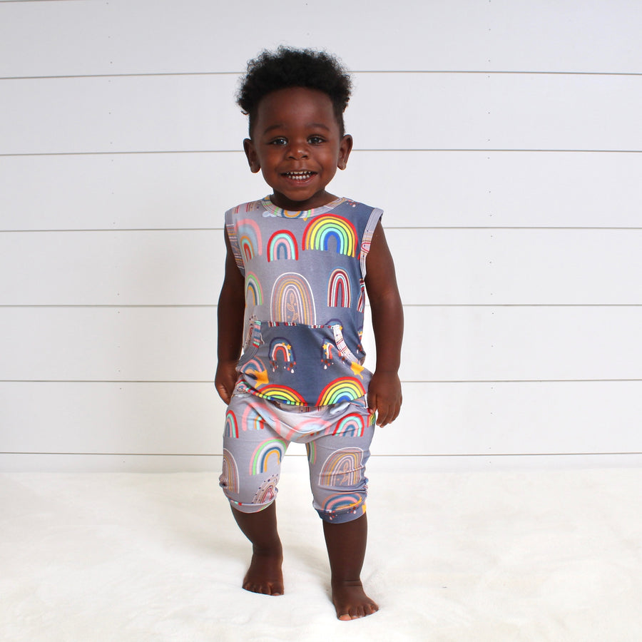 Front Opening Tank Shortie in Radiant Rainbow | Bamboo Viscose