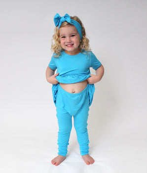 Front Opening Twirl Romper in Aqua