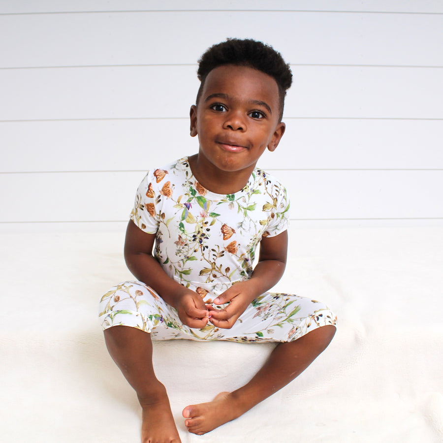 Front Opening Shortie Romper in Butterflies | Bamboo Viscose