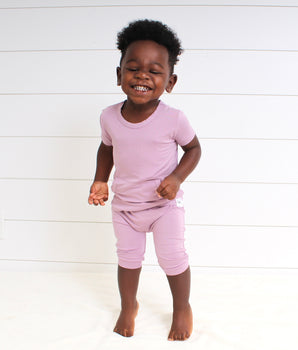 Front Opening Shortie Romper in Blushing Lilac | Bamboo Viscose