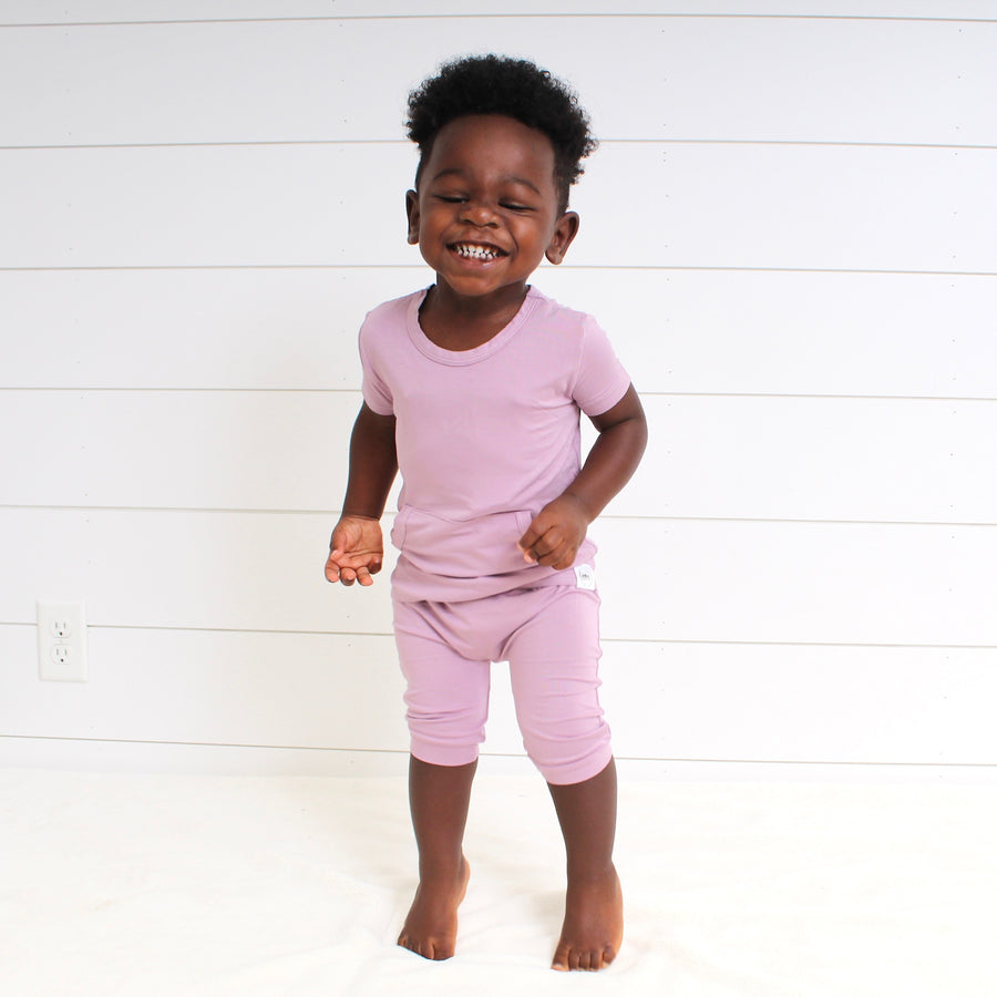 Front Opening Shortie Romper in Blushing Lilac | Bamboo Viscose