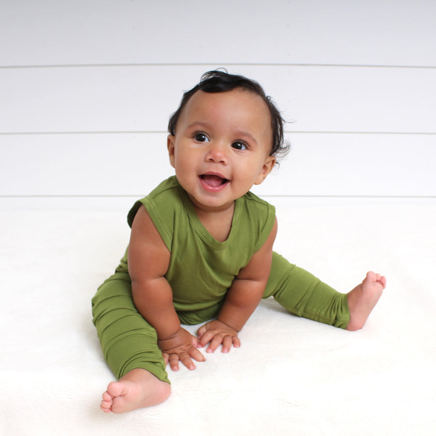 Front Opening Tank Romper in Olive My Heart | Bamboo Viscose