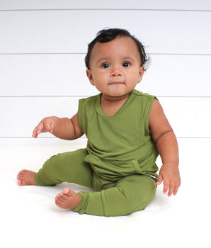 Front Opening Tank Romper in Olive My Heart