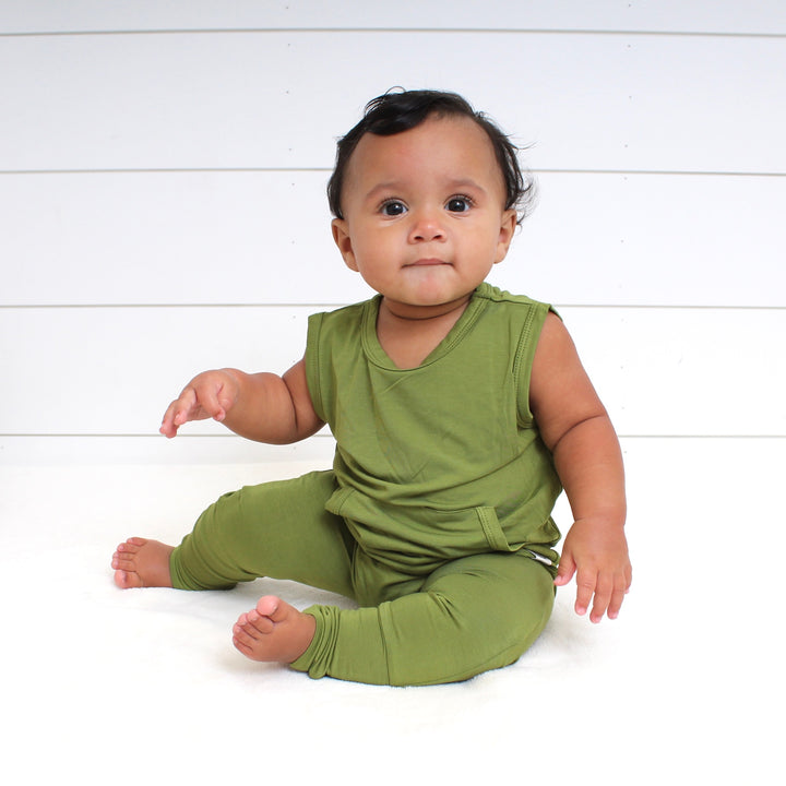 Front Opening Tank Romper in Olive My Heart | Bamboo Viscose