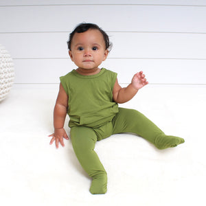 Front Opening Tank Romper in Olive My Heart | Bamboo Viscose