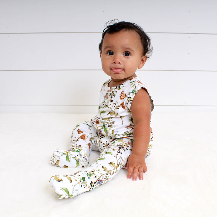 Front Opening Tank Romper in Butterflies | Bamboo Viscose