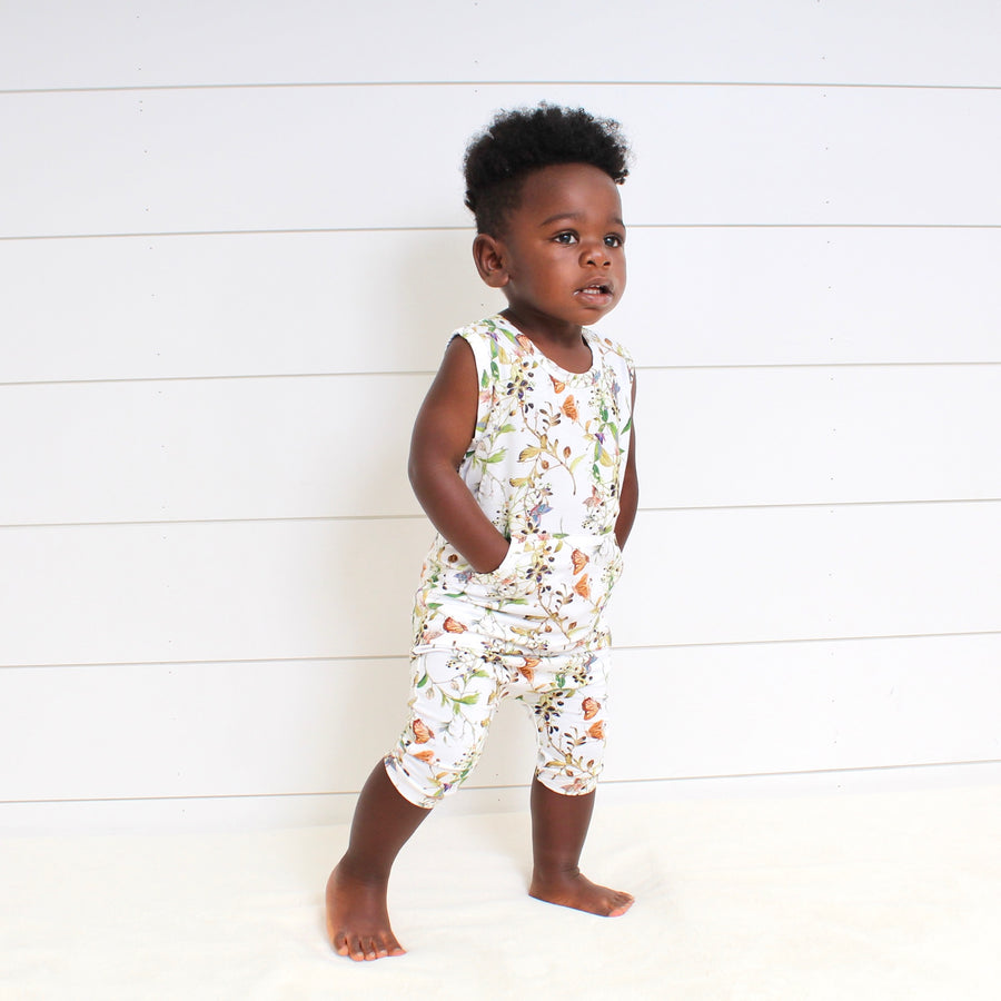 Front Opening Tank Shortie Romper in Butterflies | Bamboo Viscose