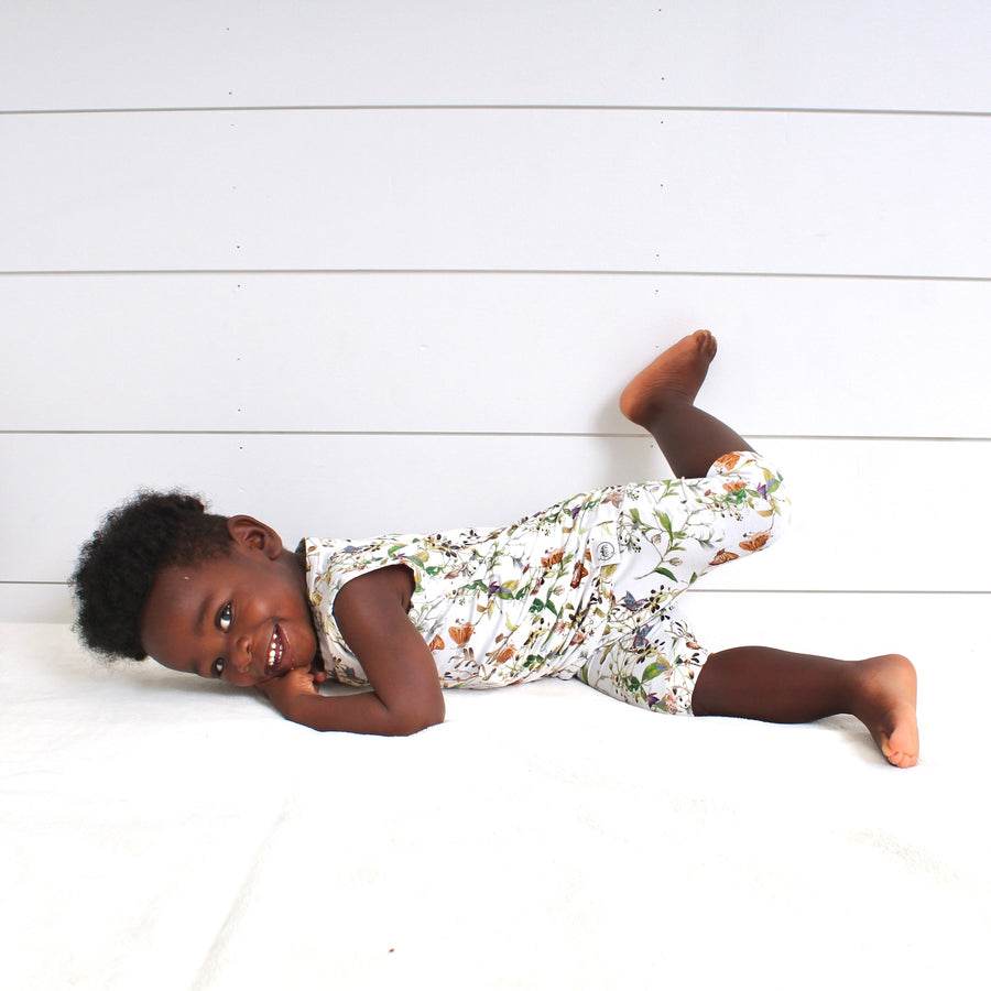 Front Opening Tank Shortie Romper in Butterflies | Bamboo Viscose