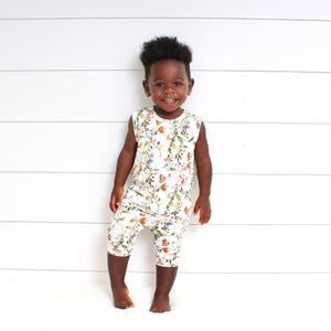 Front Opening Tank Shortie Romper in Butterflies | Bamboo Viscose