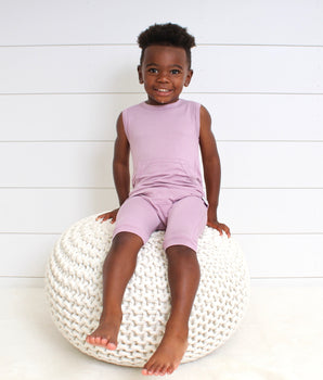 Front Opening Tank Shortie Romper in Blushing Lilac