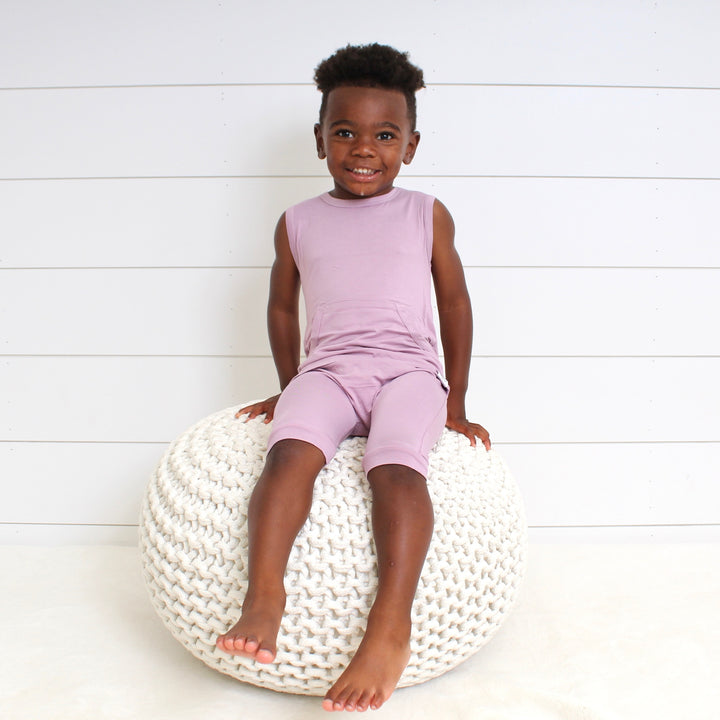 Front Opening Tank Shortie Romper in Blushing Lilac | Bamboo Viscose
