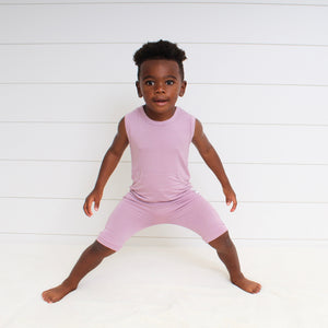 Front Opening Tank Shortie Romper in Blushing Lilac | Bamboo Viscose