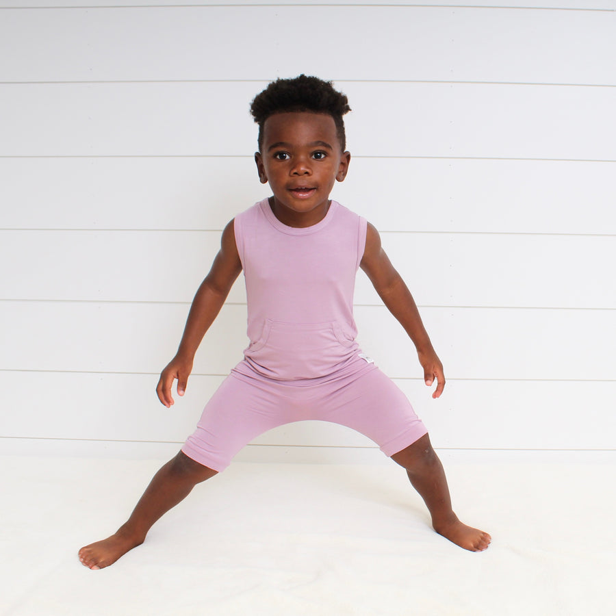 Front Opening Tank Shortie Romper in Blushing Lilac | Bamboo Viscose