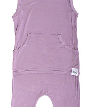 Front Opening Tank Shortie Romper in Blushing Lilac