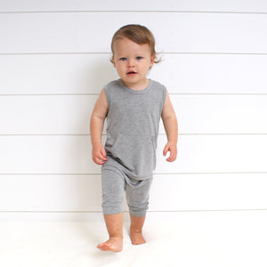 Front Opening Tank Shortie Romper in Heathered Grey | Bamboo Viscose