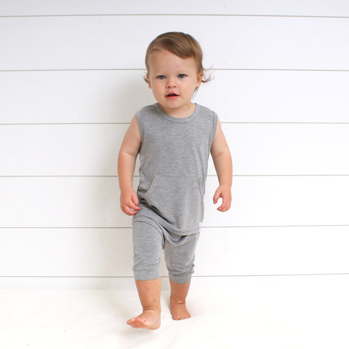 Front Opening Tank Shortie Romper in Heathered Grey | Bamboo Viscose